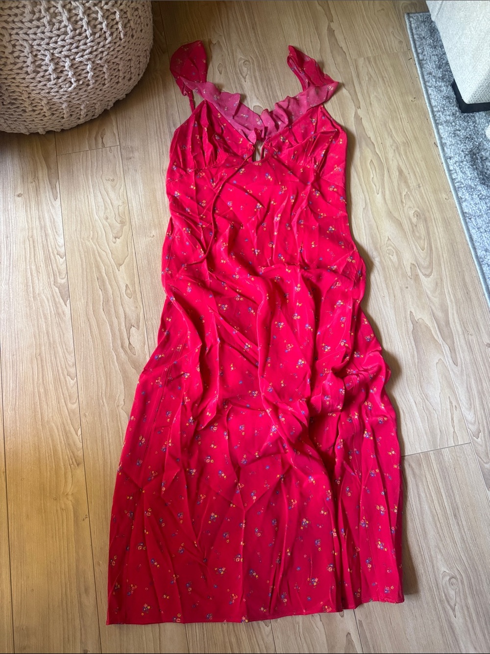Rumored Red Floral Maxi Dress with Ruffle Straps